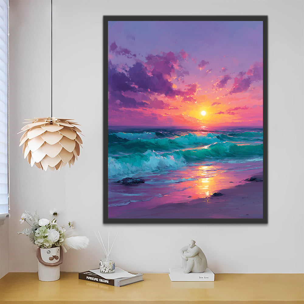 Waves under the Rosy Clouds Paint by Numbers