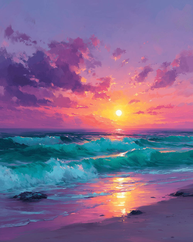 Waves under the Rosy Clouds Paint by Numbers