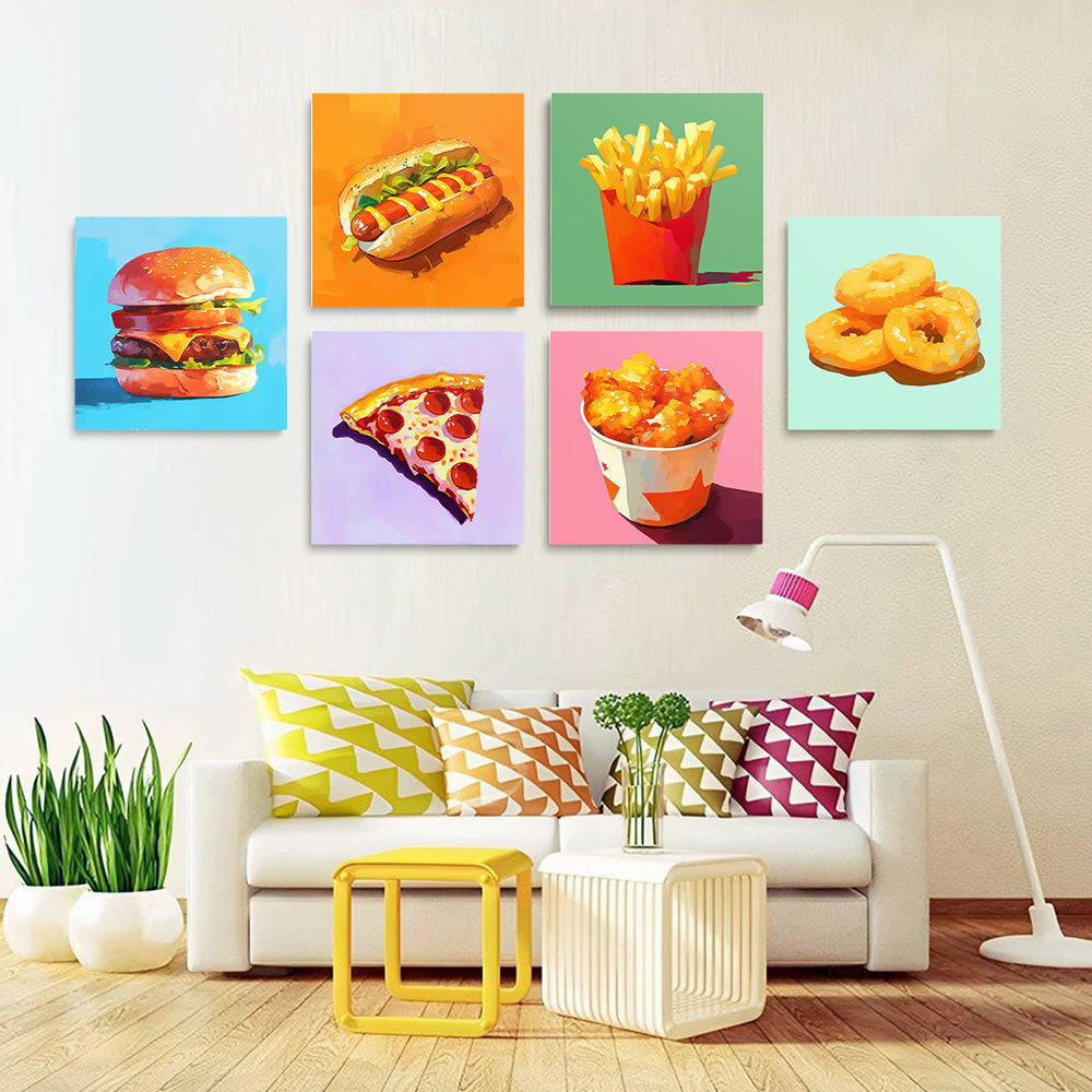 Western Fast Food 6 Pieces Mini Paint by Numbers