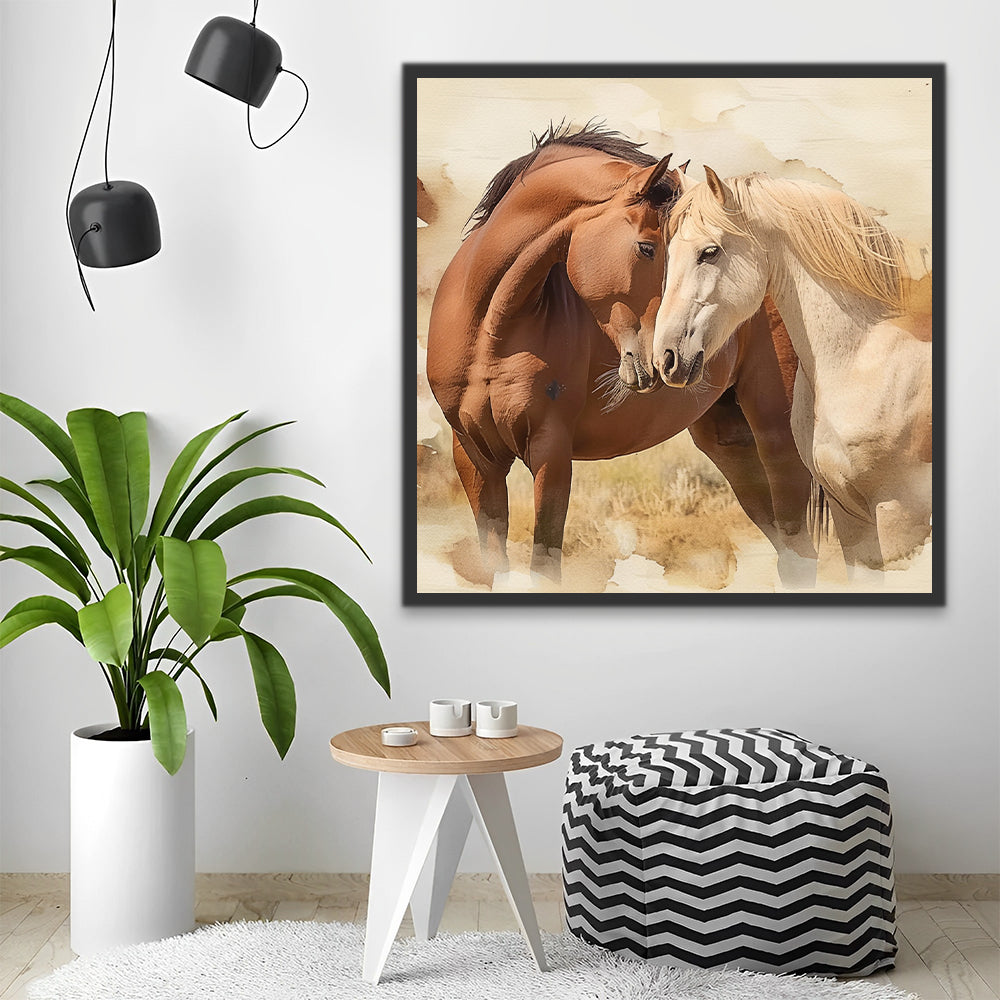 White and Brown Horses Paint by Numbers