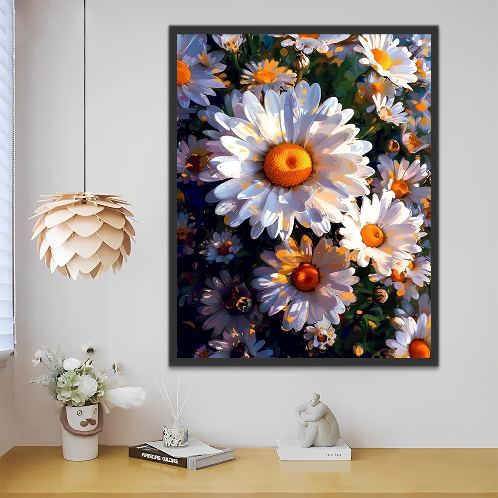 White Chrysanthemums Paint by Numbers