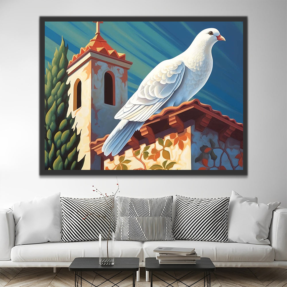 White Dove and Church Paint by Numbers