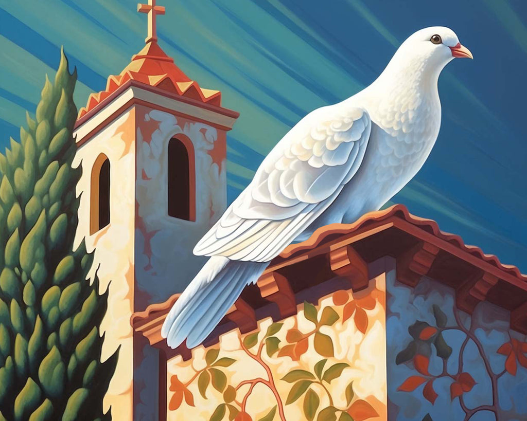 White Dove and Church Paint by Numbers