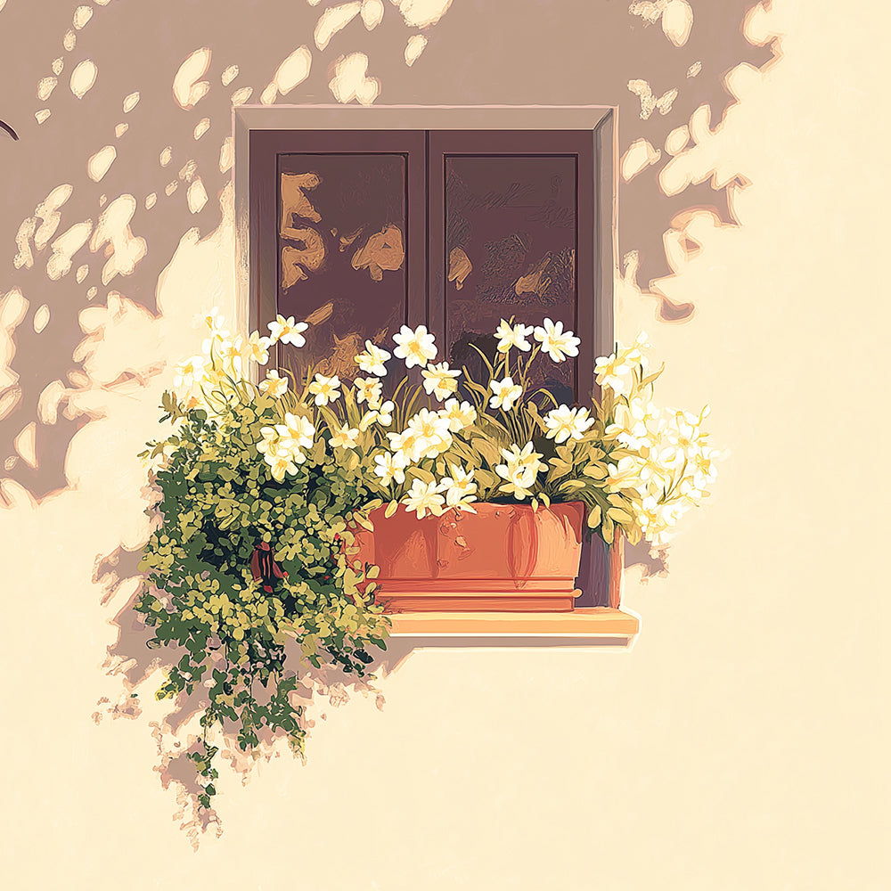 White Flower Pot on Windowsill Mini Paint by Numbers