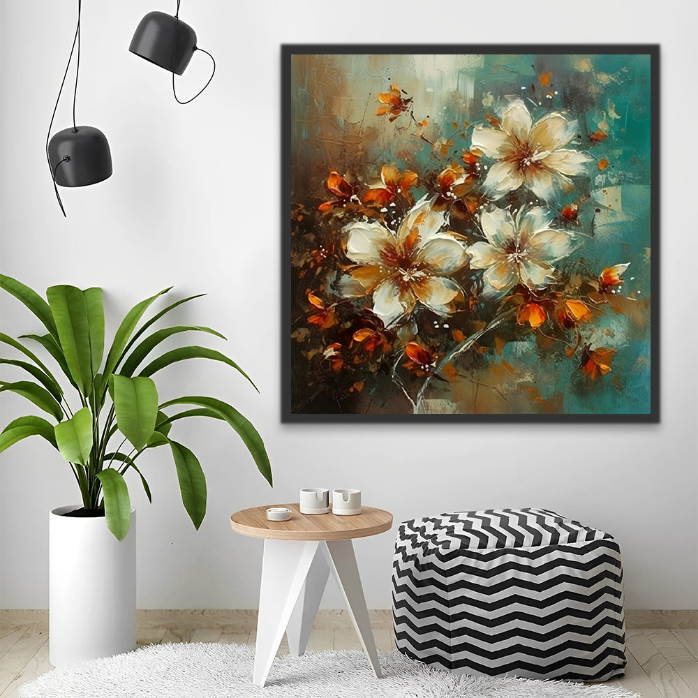 White Flowers in Oil Painting Style Paint by Numbers