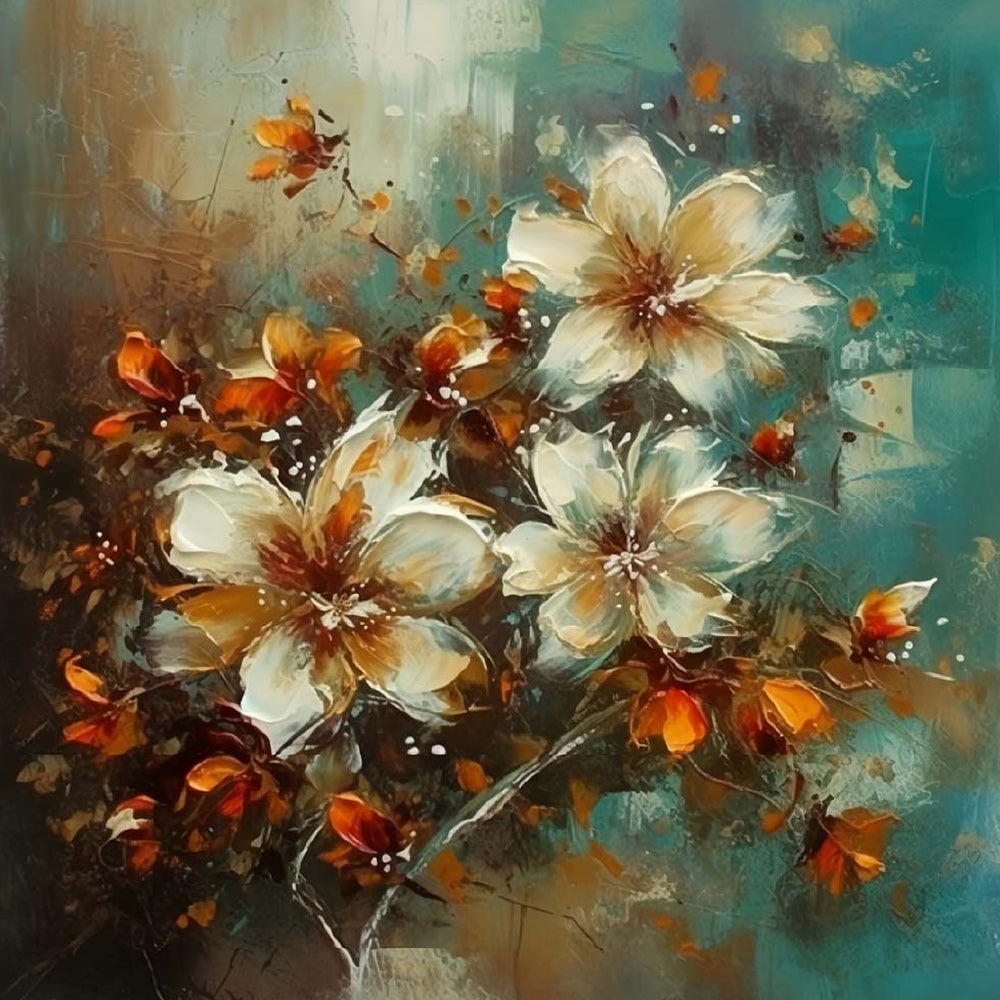 White Flowers in Oil Painting Style Paint by Numbers