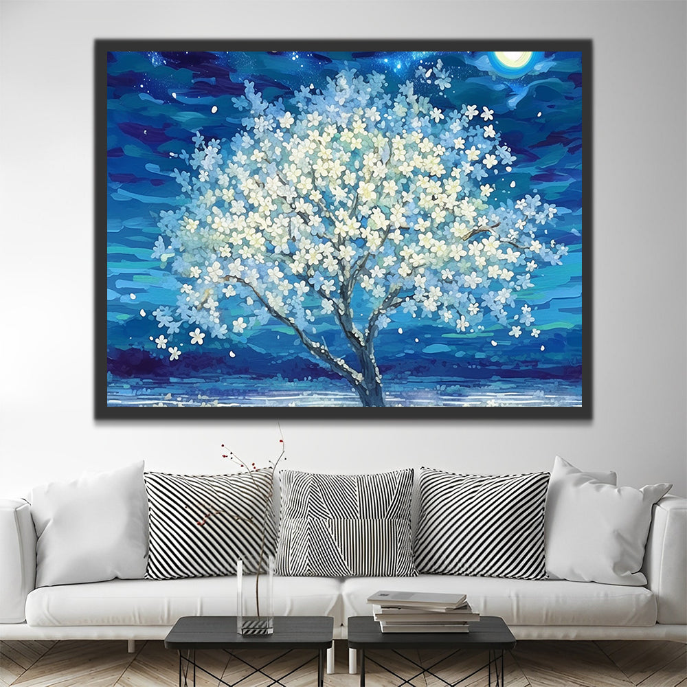 White Flowers Tree Paint by Numbers