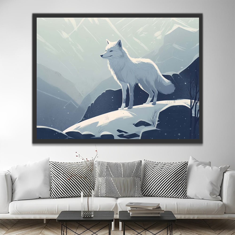 White Fox on Snowy Mountain Paint by Numbers