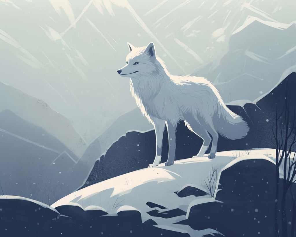 White Fox on Snowy Mountain Paint by Numbers