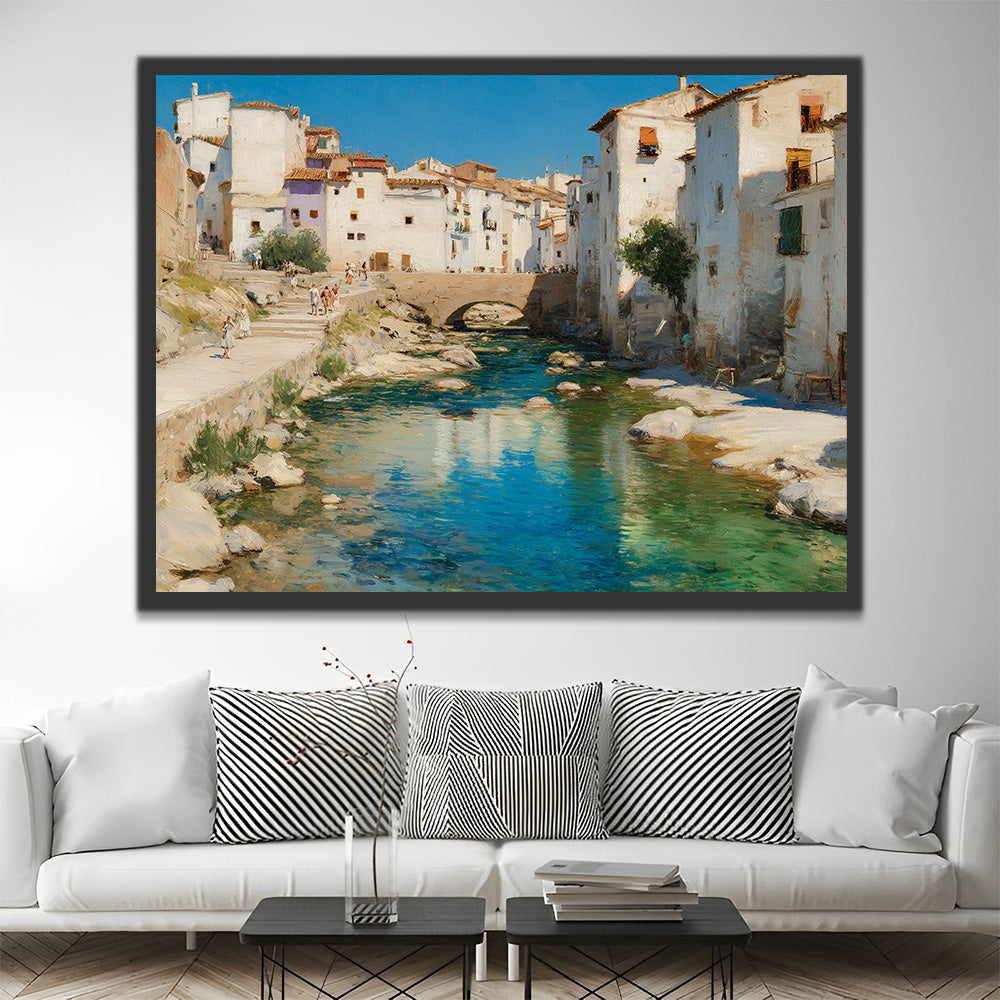 White Houses and River in the Village Paint by Numbers