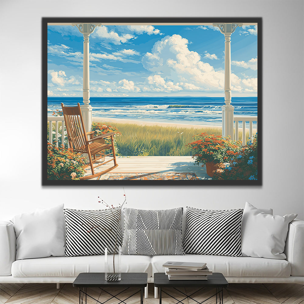 White Porch by the Sea Paint by Numbers