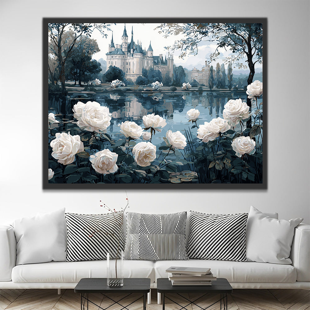 White Roses outside the Castle Paint by Numbers