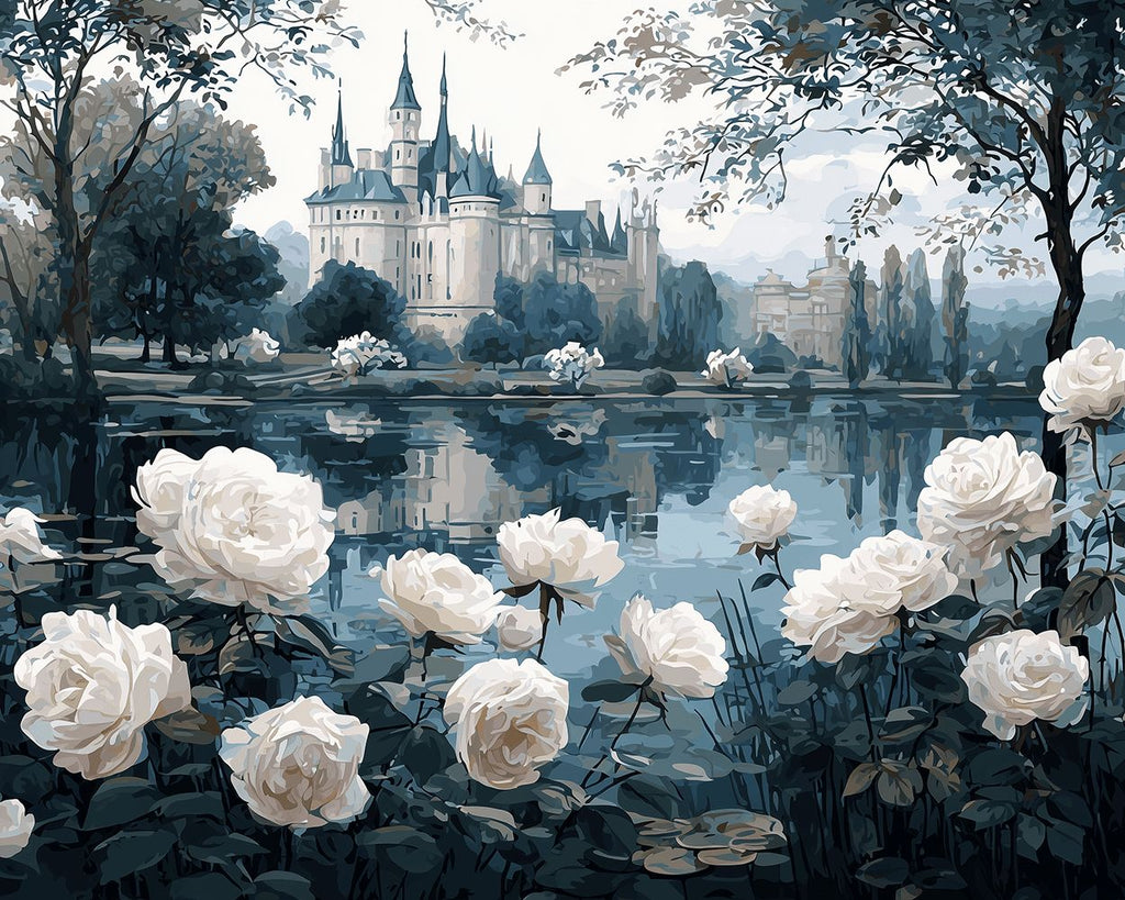 White Roses outside the Castle Paint by Numbers