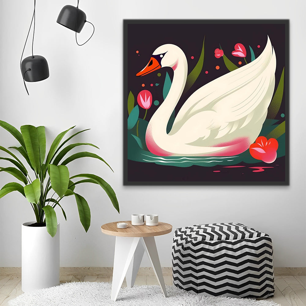 White Swan and Red Flowers Paint by Numbers