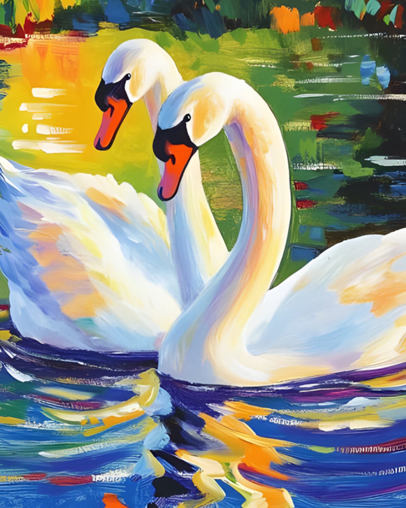 White Swan Couple in the Pond Paint by Numbers