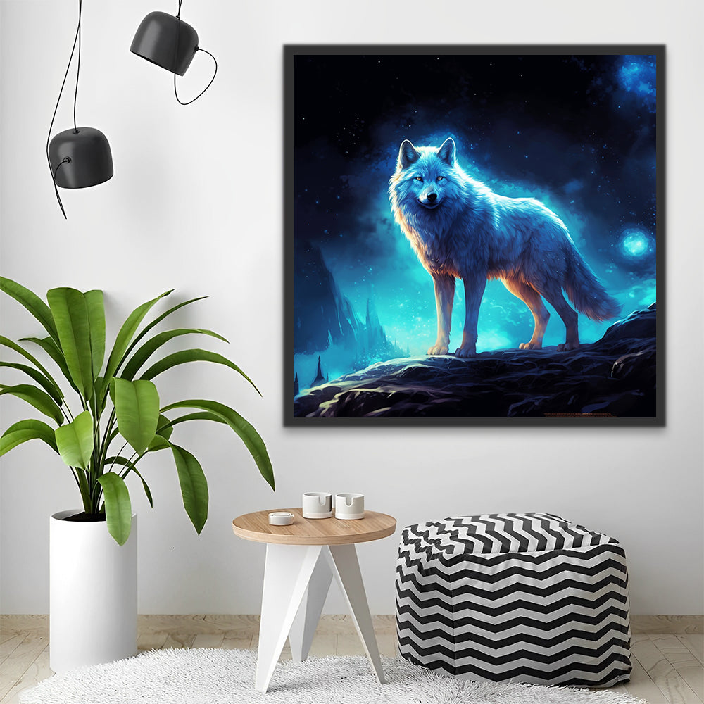 White Wolf in the Night Paint by Numbers