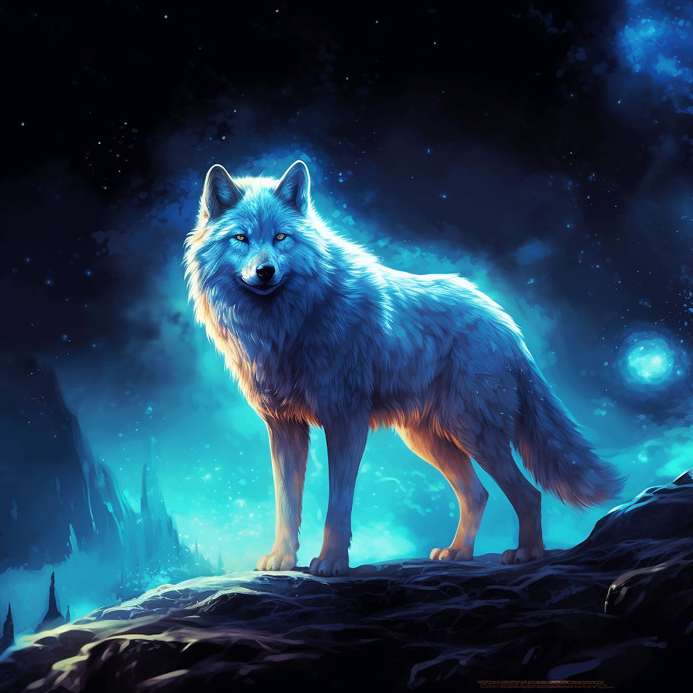 White Wolf in the Night Paint by Numbers