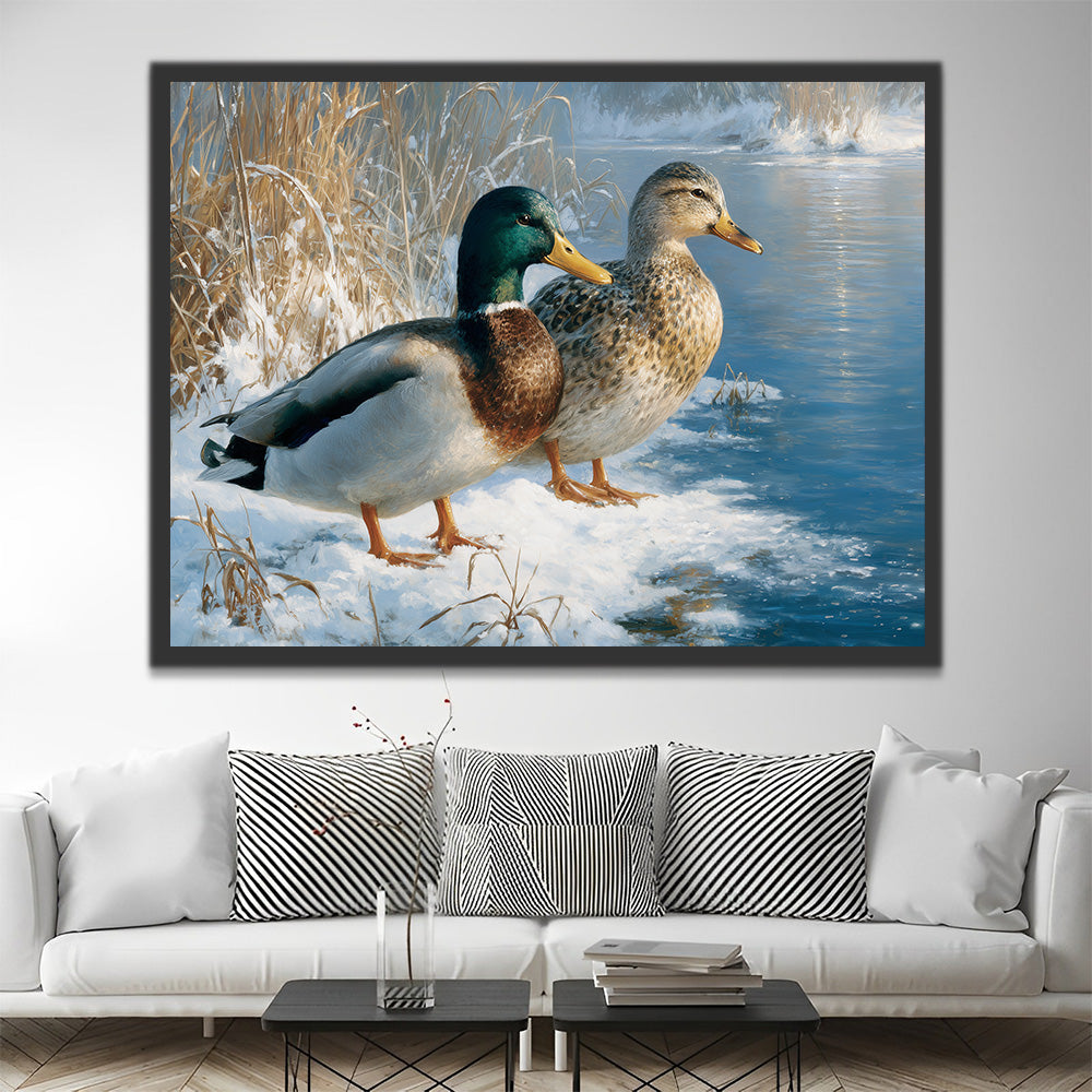 Wild Ducks beside Winter River Paint by Numbers