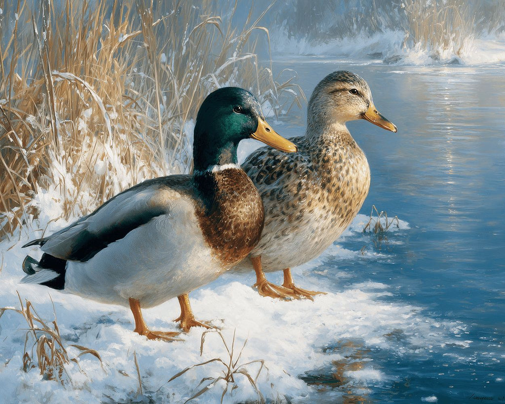 Wild Ducks beside Winter River Paint by Numbers