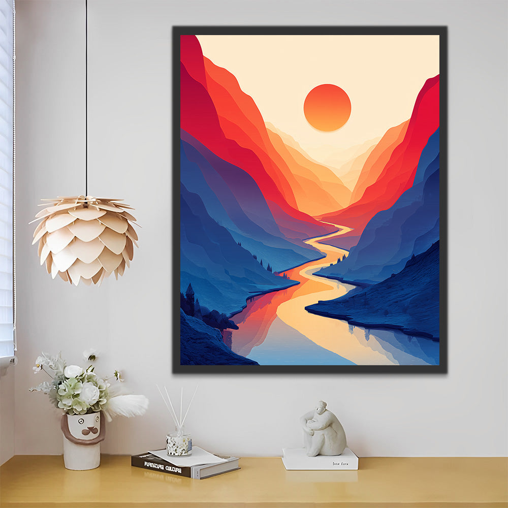 Winding Stream in the Mountains at Sunrise Paint by Numbers