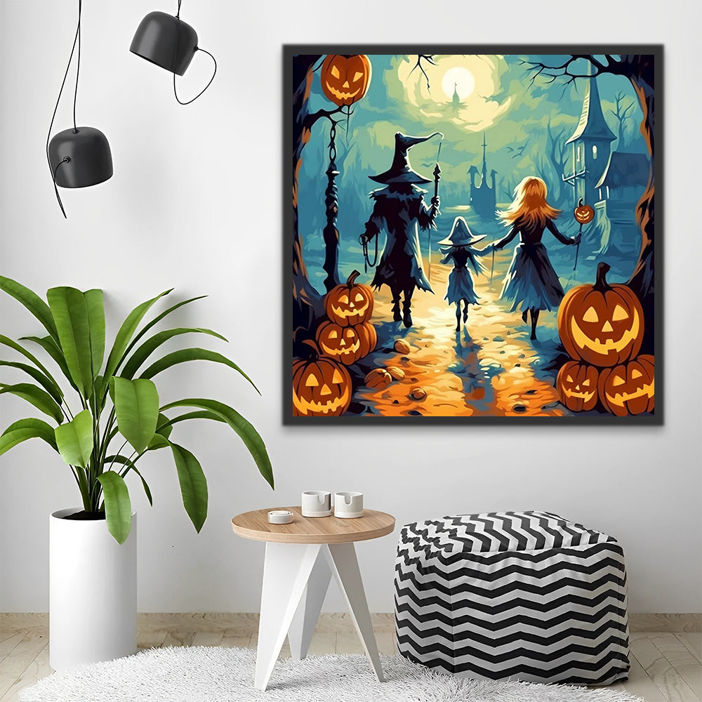 Witches and Halloween Pumpkin Lanterns Paint by Numbers