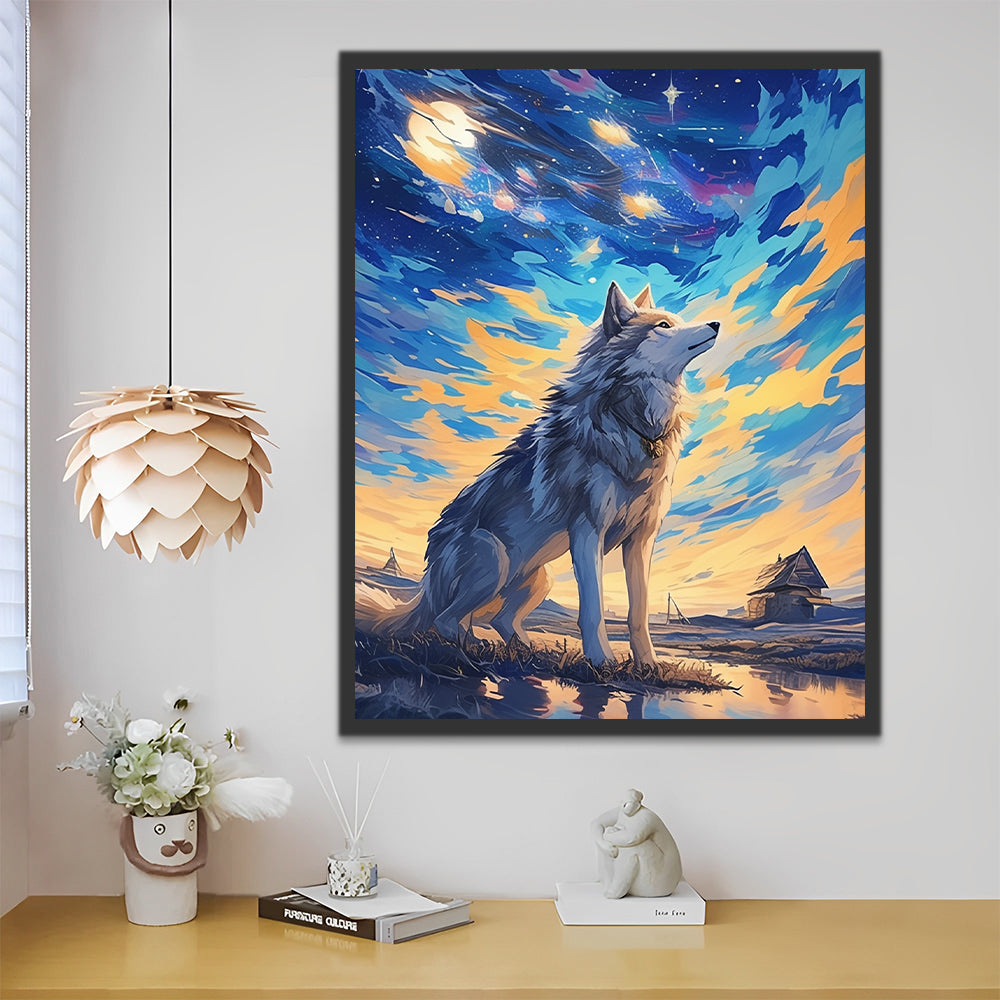 Wolf Looking up at the Stars Paint by Numbers