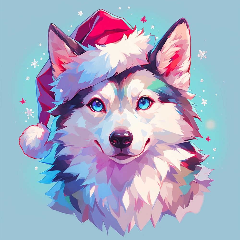 Wolf Wearing Santa Hat Paint by Numbers