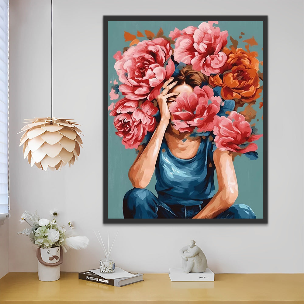 Woman and Peonies Paint by Numbers