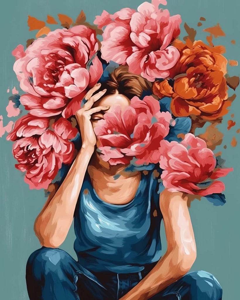 Woman and Peonies Paint by Numbers