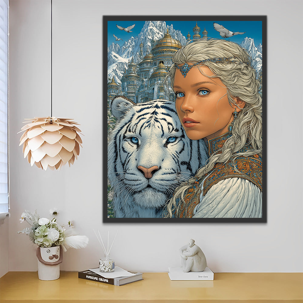 Woman and Tiger in front of the Palace Paint by Numbers