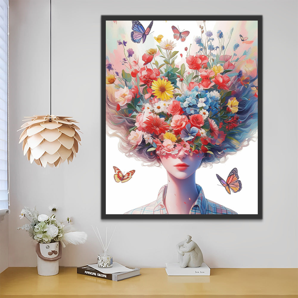 Woman, Flowers and Butterflies Paint by Numbers