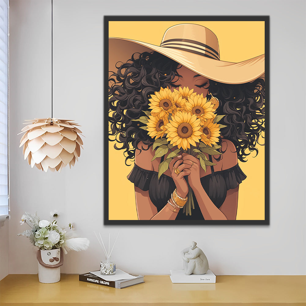 Woman Holding Bouquet of Sunflowers Paint by Numbers