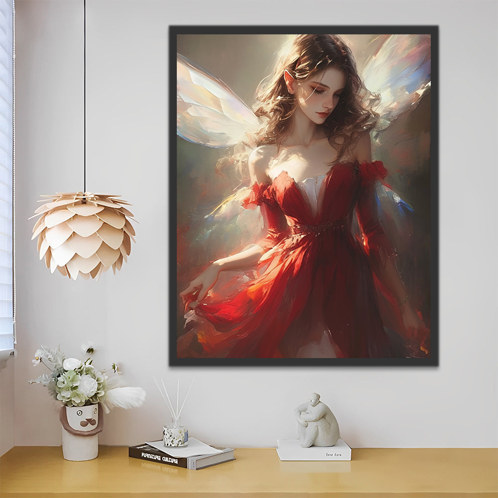 Woman in Red Dress with Wings Paint by Numbers