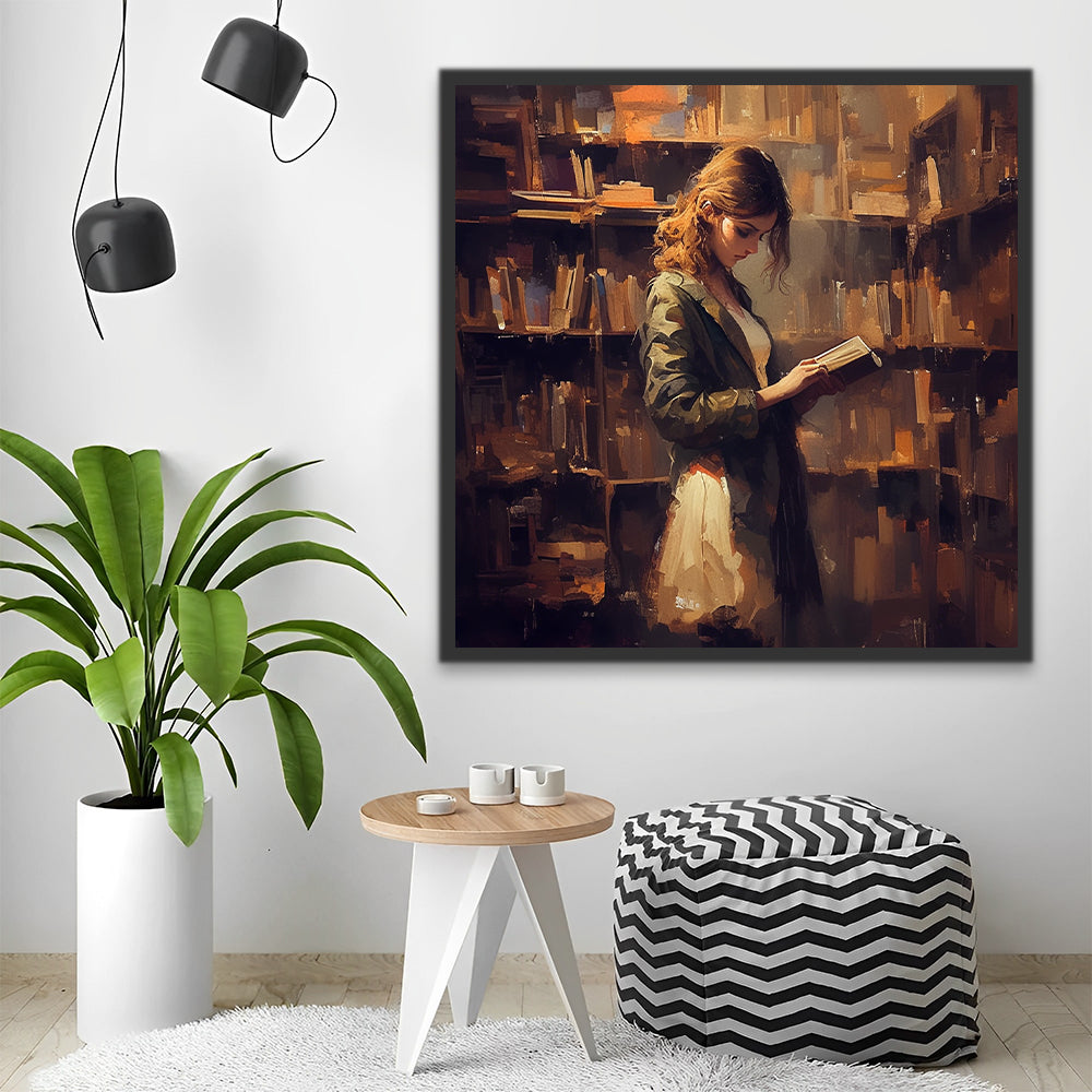 Woman near Bookshelf Paint by Numbers