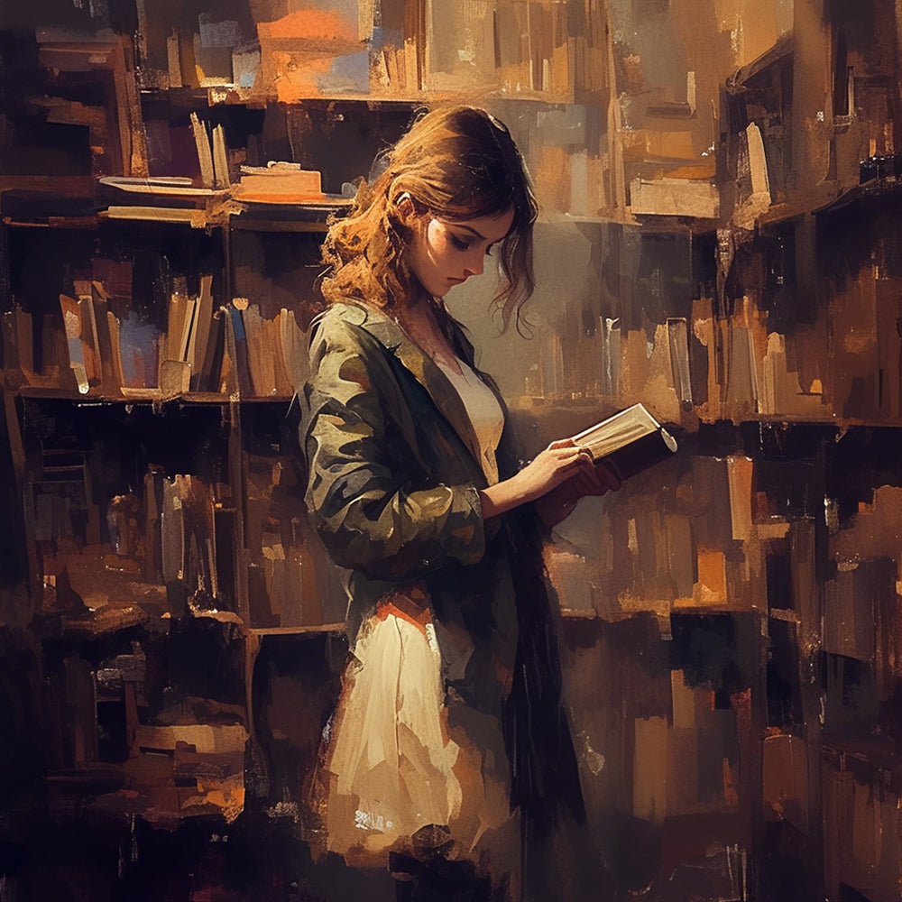 Woman near Bookshelf Paint by Numbers