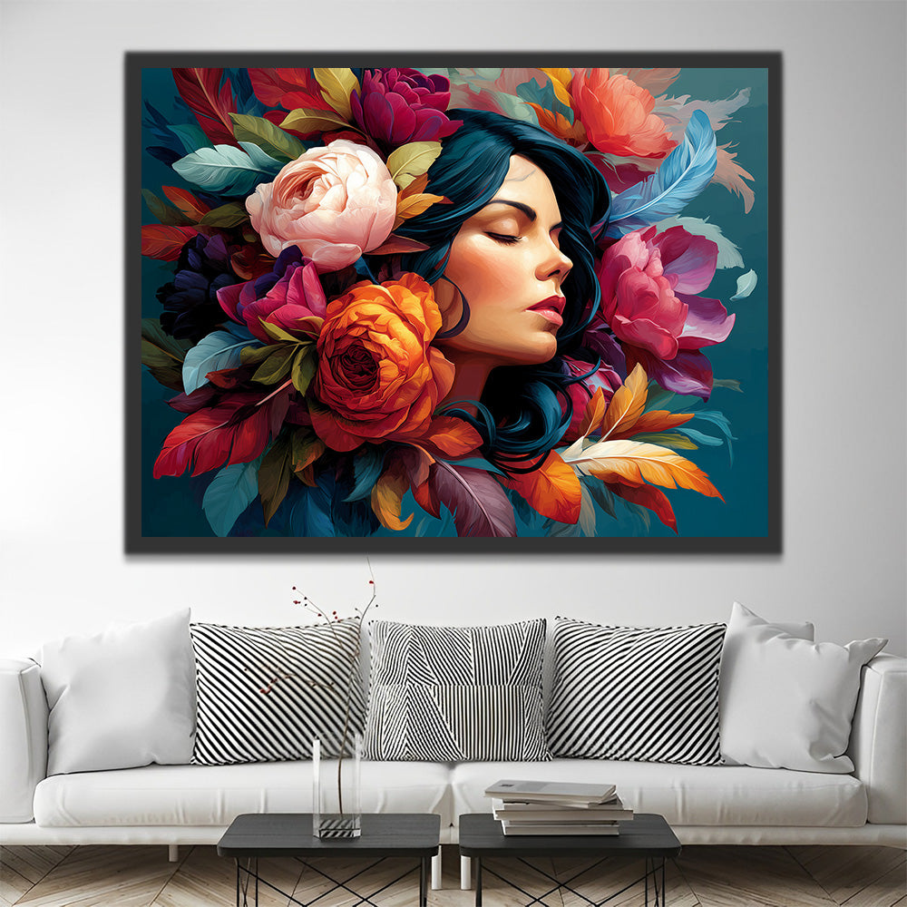 Woman Surrounded by Lush Peony Flowers Paint by Numbers