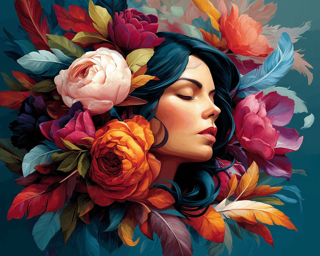 Woman Surrounded by Lush Peony Flowers Paint by Numbers