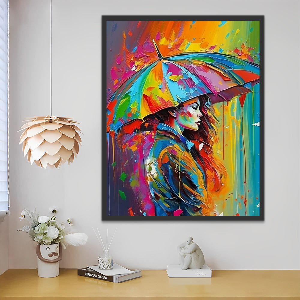 Woman with Colourful Umbrella Paint by Numbers