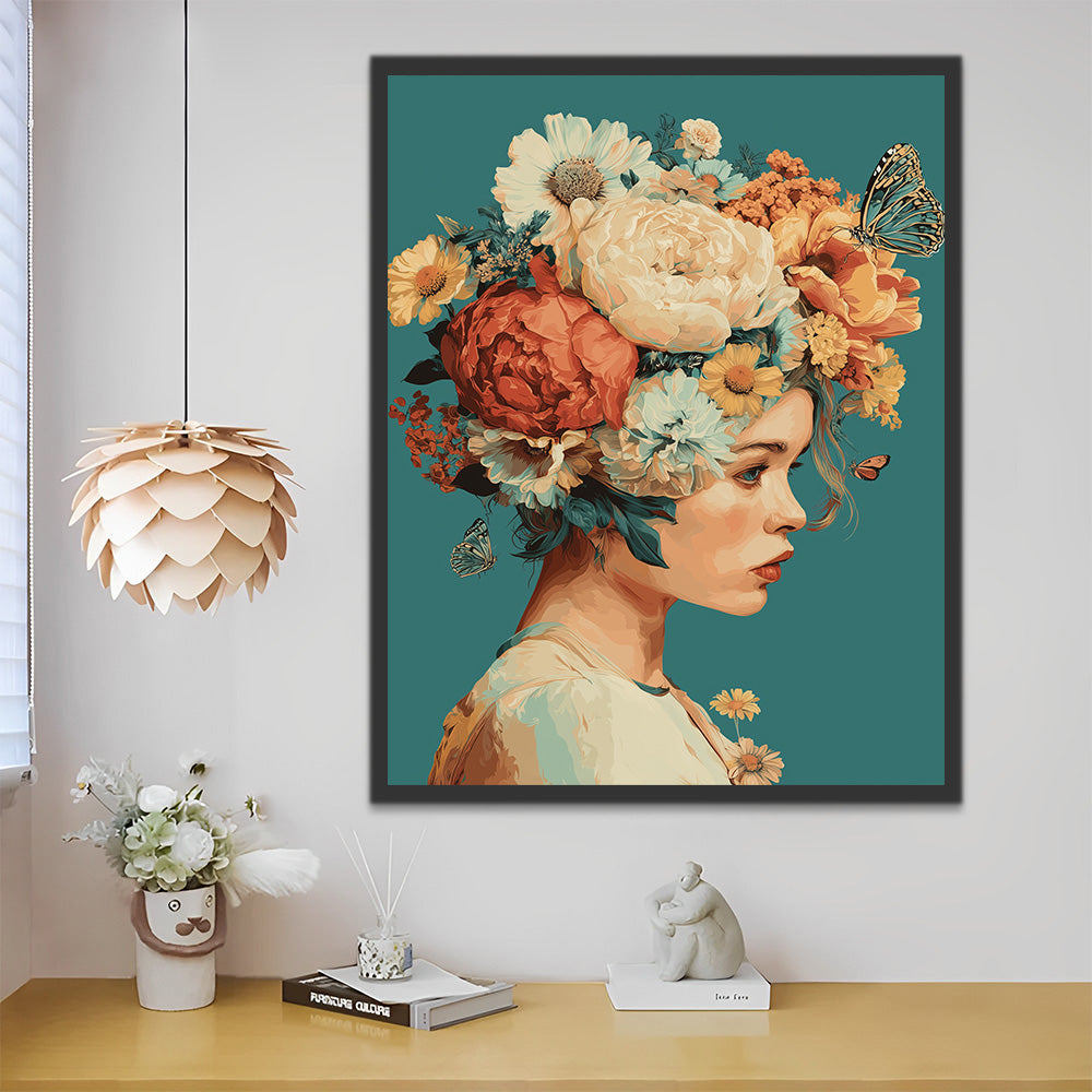 Woman with Peony Wreath Paint by Numbers