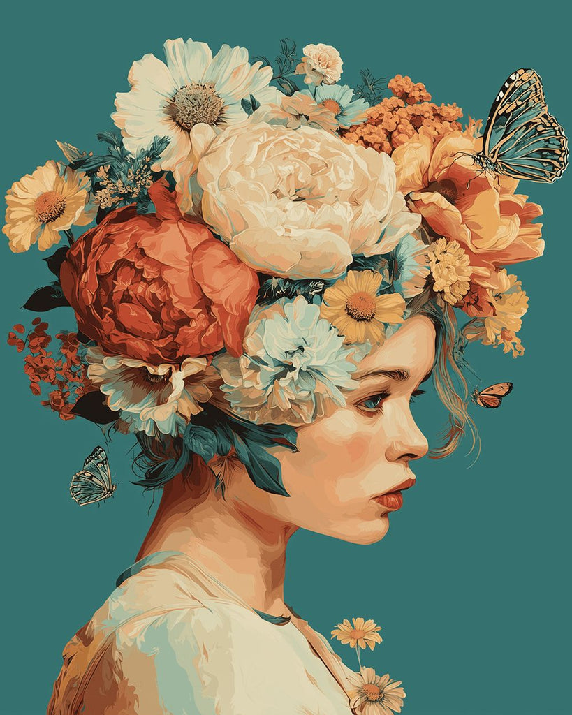 Woman with Peony Wreath Paint by Numbers