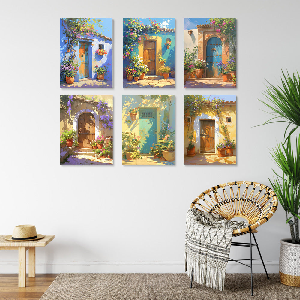 Wooden Door Covered With Flowers 6 Pieces Mini Paint by Numbers