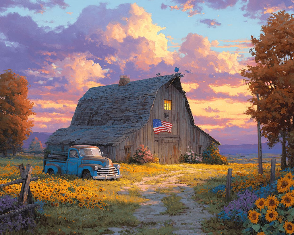 Wooden House and Truck on the Farm Paint by Numbers