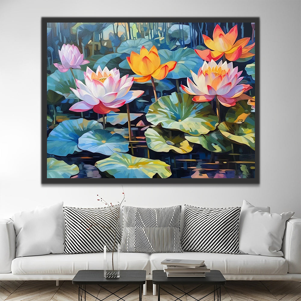 Yellow and Pink Lotus in the Pond Paint by Numbers