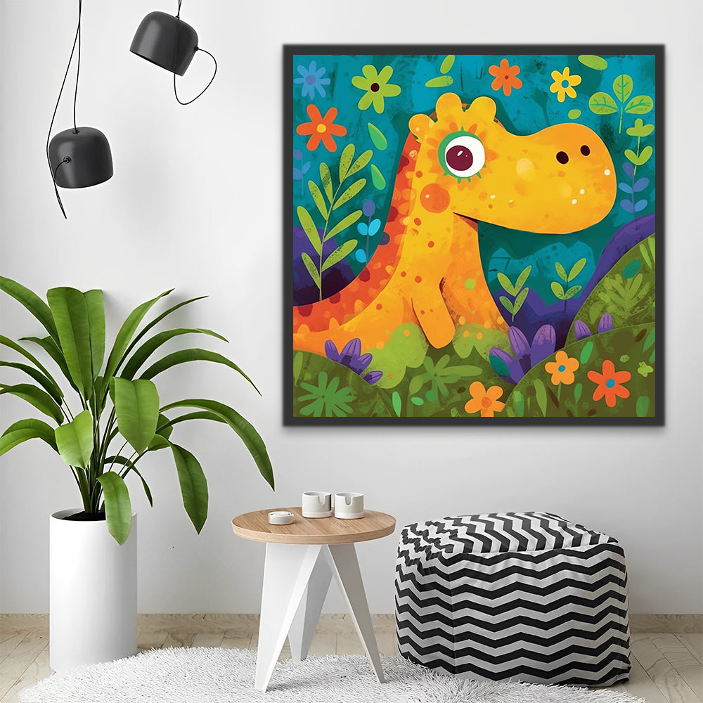 Yellow Cartoon Dinosaur Paint by Numbers for Kids