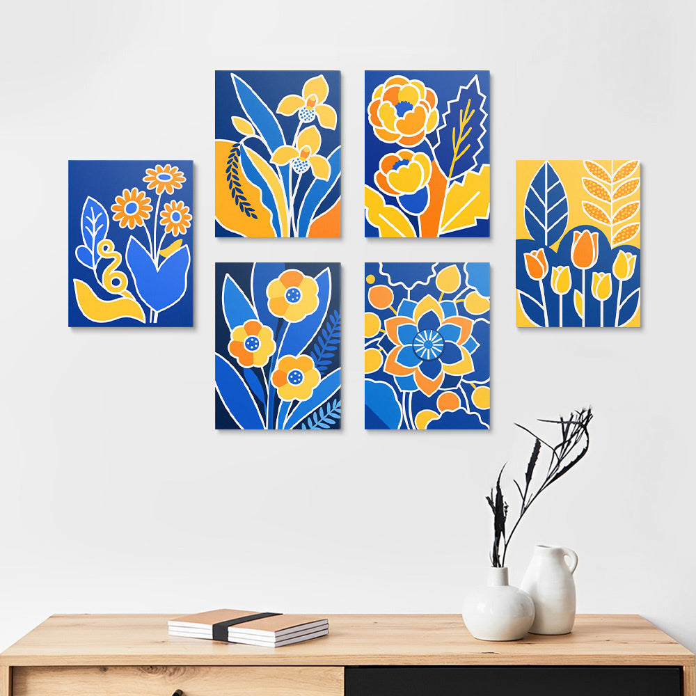 Yellow Flowers on a Blue Background 6 Pieces Mini Paint by Numbers