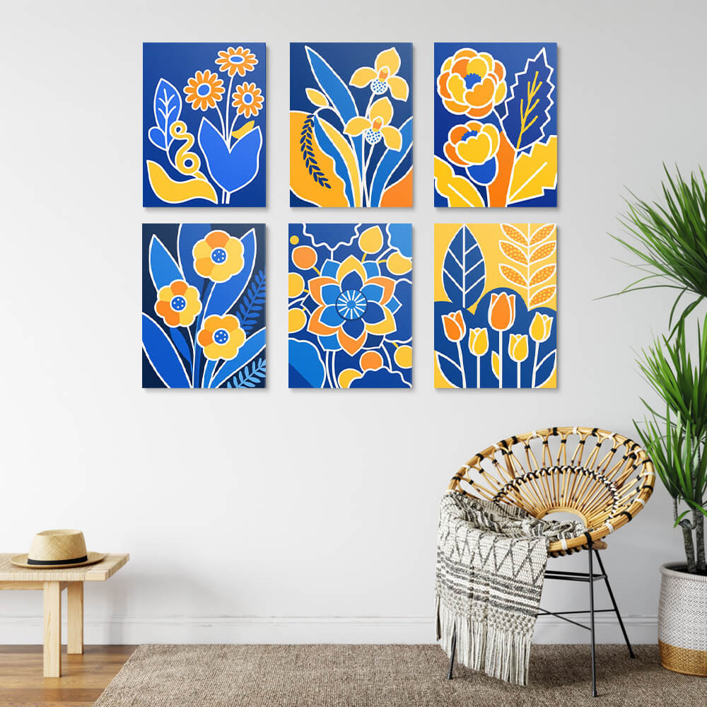 Yellow Flowers on a Blue Background 6 Pieces Mini Paint by Numbers