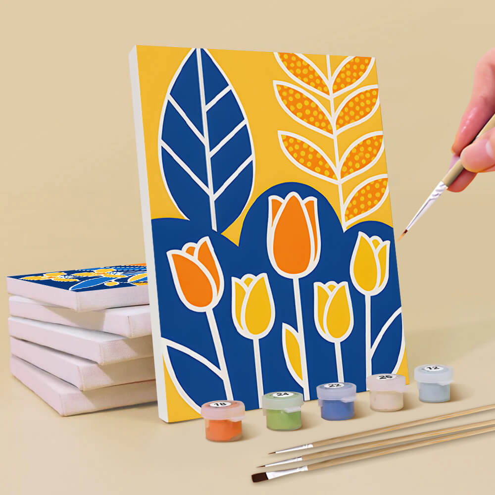 Yellow Flowers on a Blue Background 6 Pieces Mini Paint by Numbers
