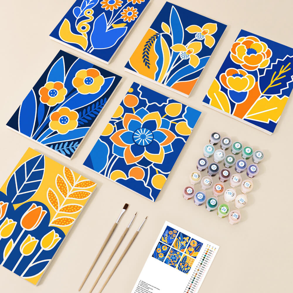 Yellow Flowers on a Blue Background 6 Pieces Mini Paint by Numbers