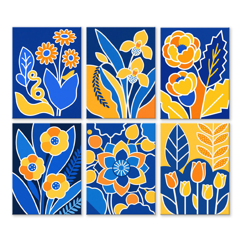 Yellow Flowers on a Blue Background 6 Pieces Mini Paint by Numbers