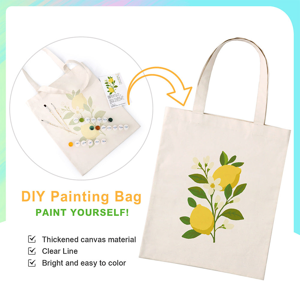 Yellow Lemons and White Flowers Canvas Tote Bag Paint by Numbers